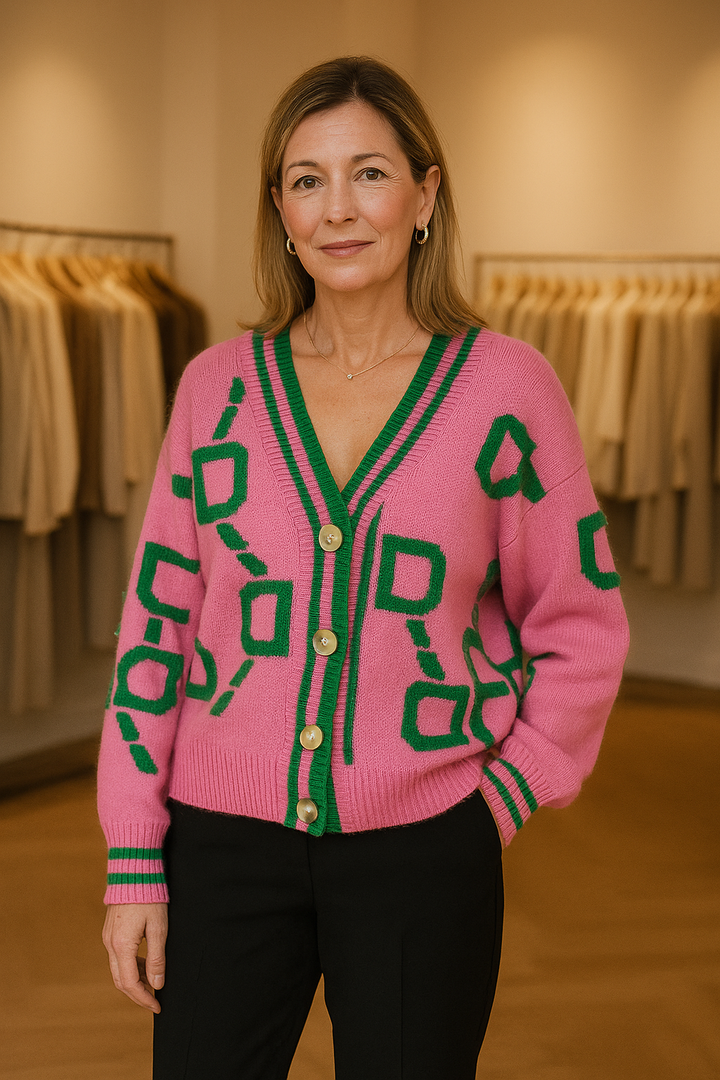 V-Neck Casual Color Contrast Knit Cardigan