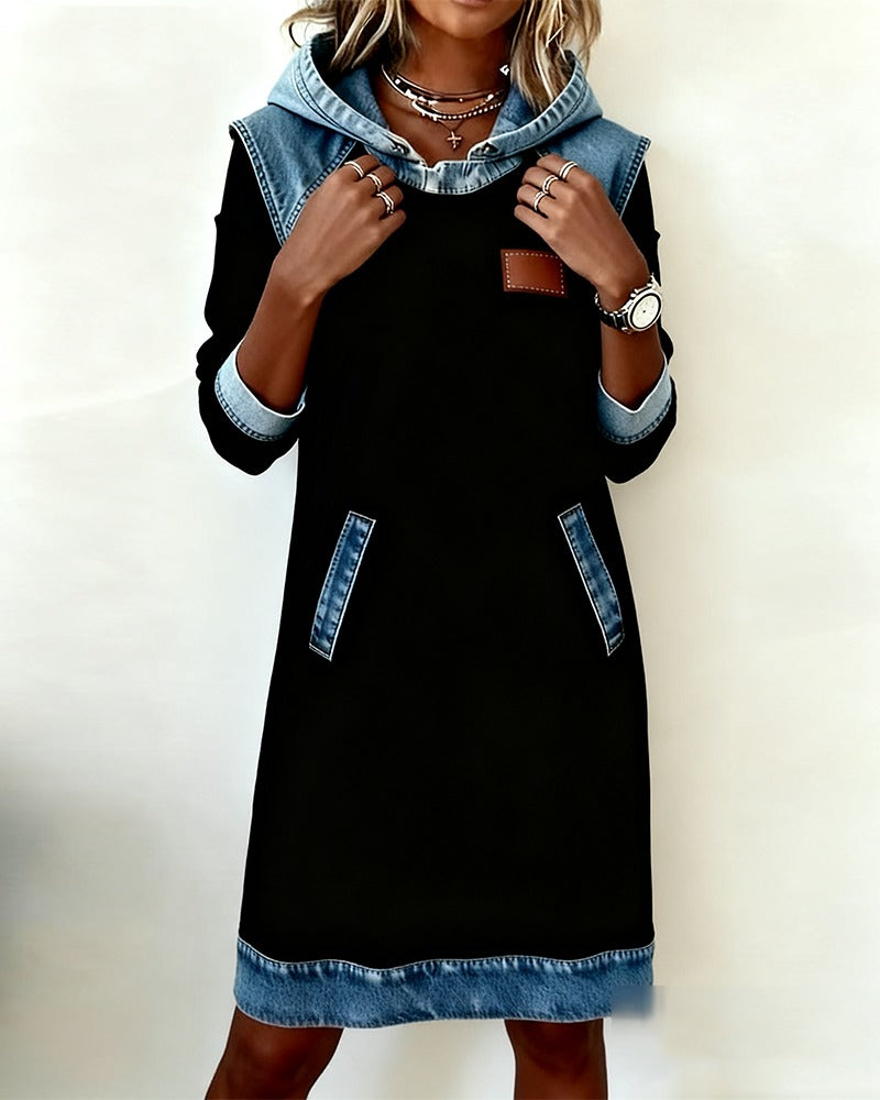 Macey™ Hooded dress with denim inserts