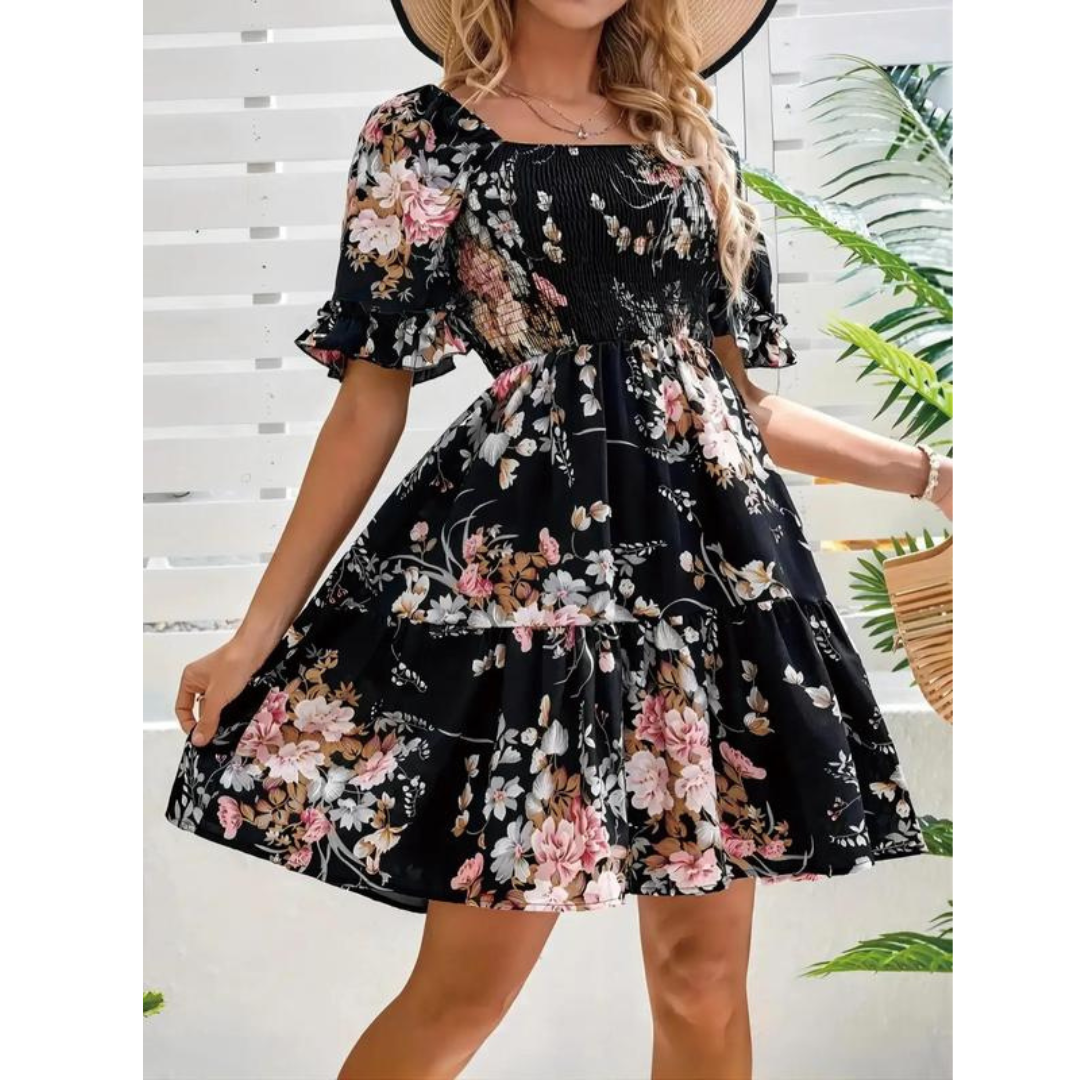 Abi™ – Vintage Floral Flounce Sleeve Summer Dress