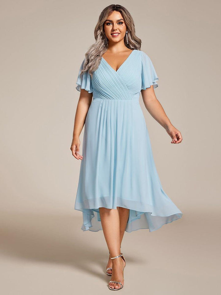 FAYE™ |Plus Size V-Neck High-Low Chiffon Wedding Guest Dress