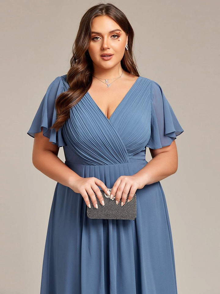 FAYE™ |Plus Size V-Neck High-Low Chiffon Wedding Guest Dress