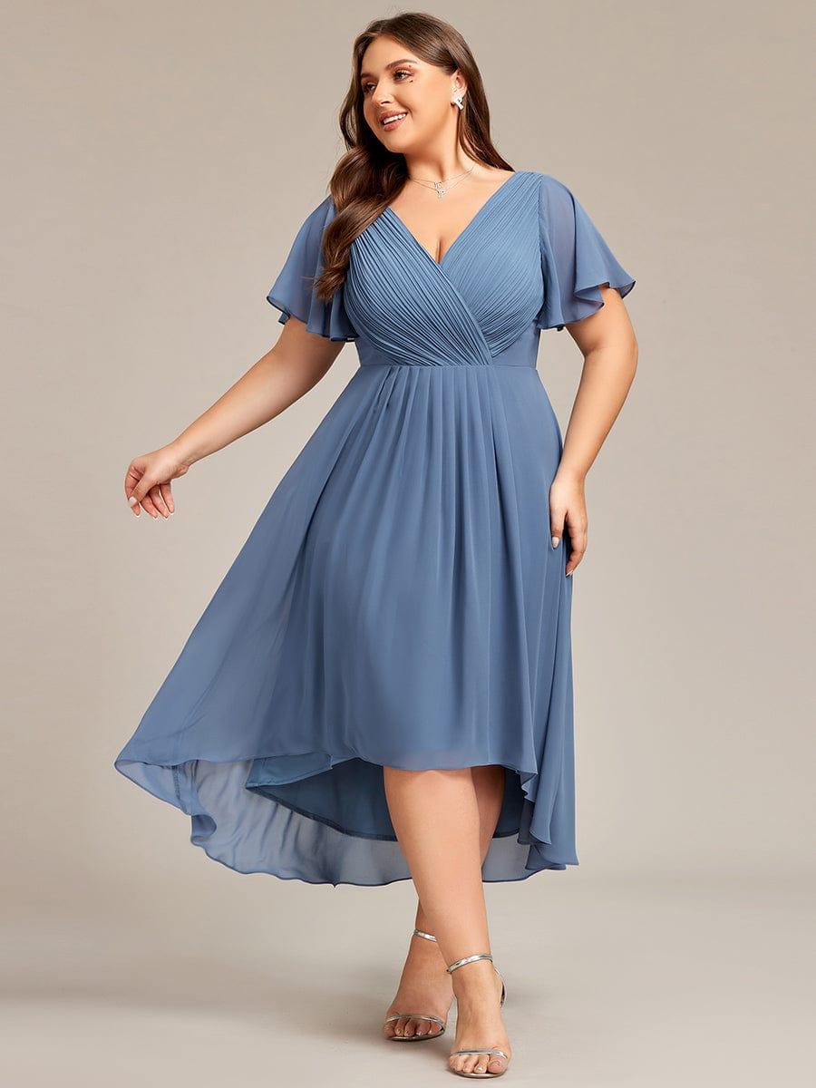 FAYE™ |Plus Size V-Neck High-Low Chiffon Wedding Guest Dress