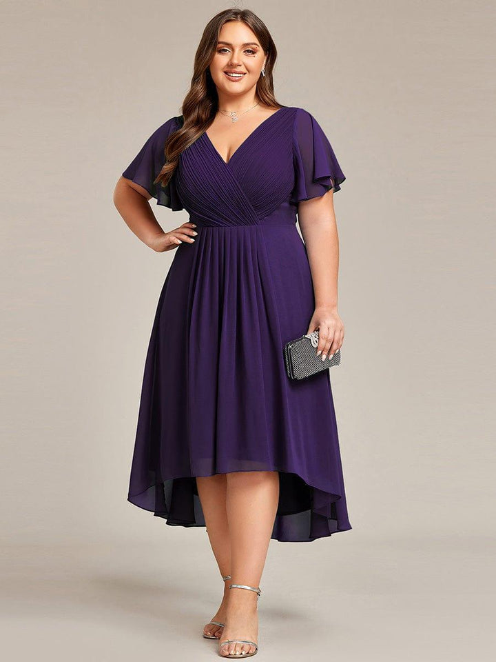 FAYE™ |Plus Size V-Neck High-Low Chiffon Wedding Guest Dress