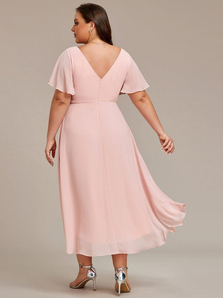 FAYE™ |Plus Size V-Neck High-Low Chiffon Wedding Guest Dress