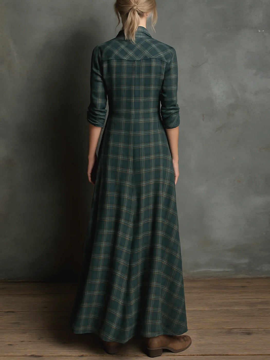 LuLu™ - Long plaid shirt dress with lapels