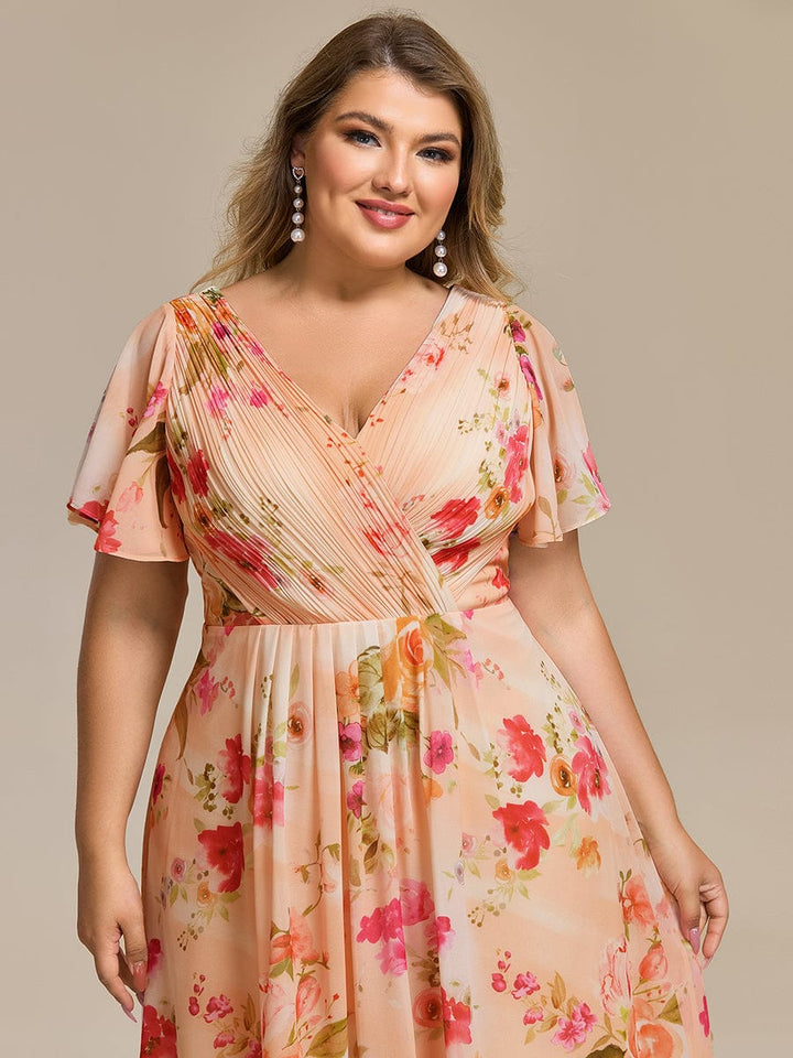 FAYE™ |Plus Size V-Neck High-Low Chiffon Wedding Guest Dress