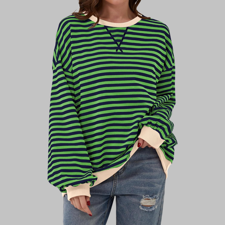 Licha™ - Casual Long Sleeve Round Neck Striped Sweatshirt