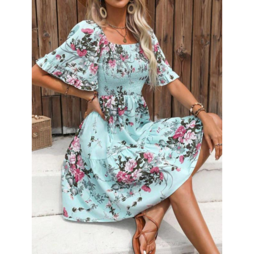Abi™ – Vintage Floral Flounce Sleeve Summer Dress