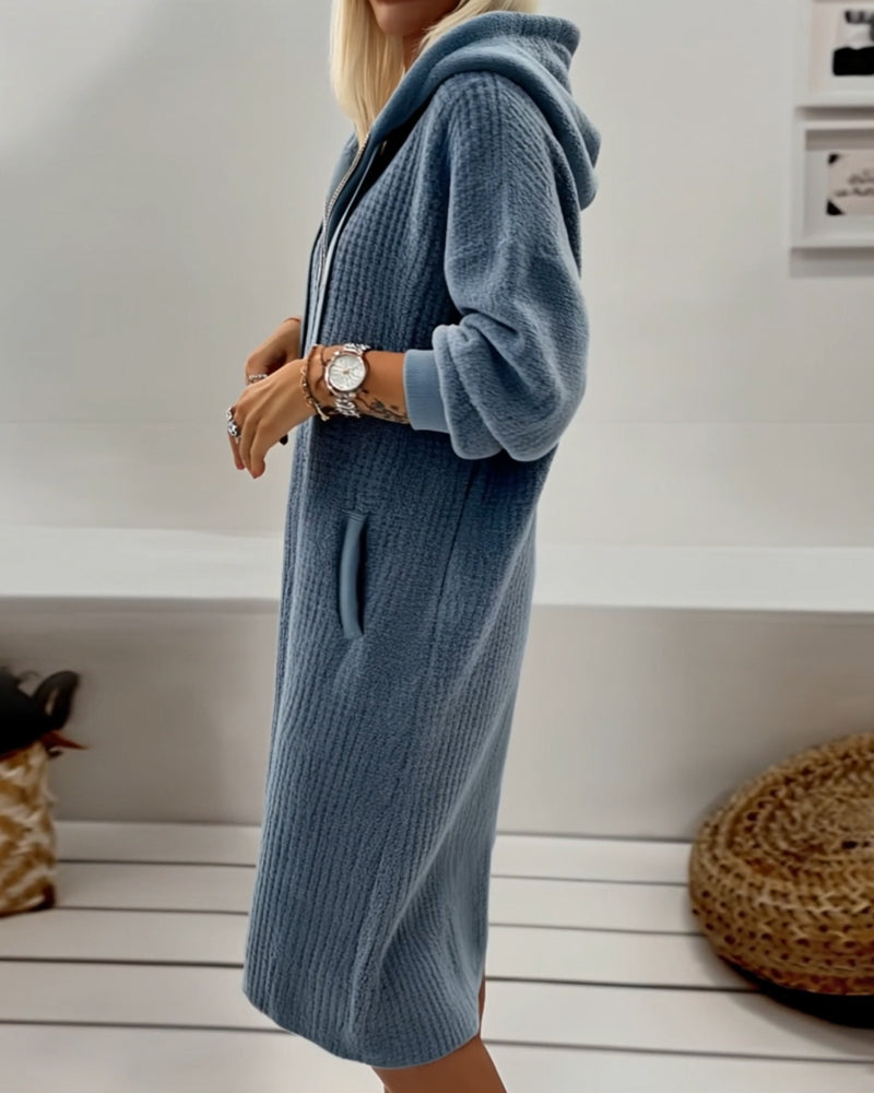 Frannie™-Casual Hooded Honeycomb Knit Fleece Dress
