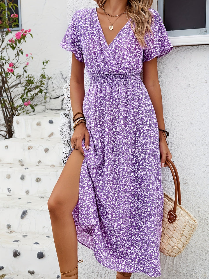 Amy-Floral Print V-Neck Maxi Dress