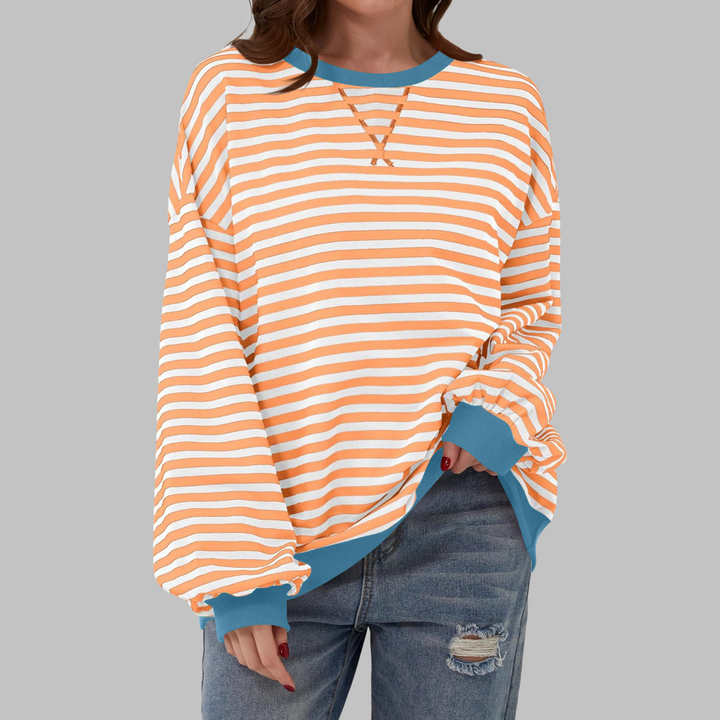 Licha™ - Casual Long Sleeve Round Neck Striped Sweatshirt