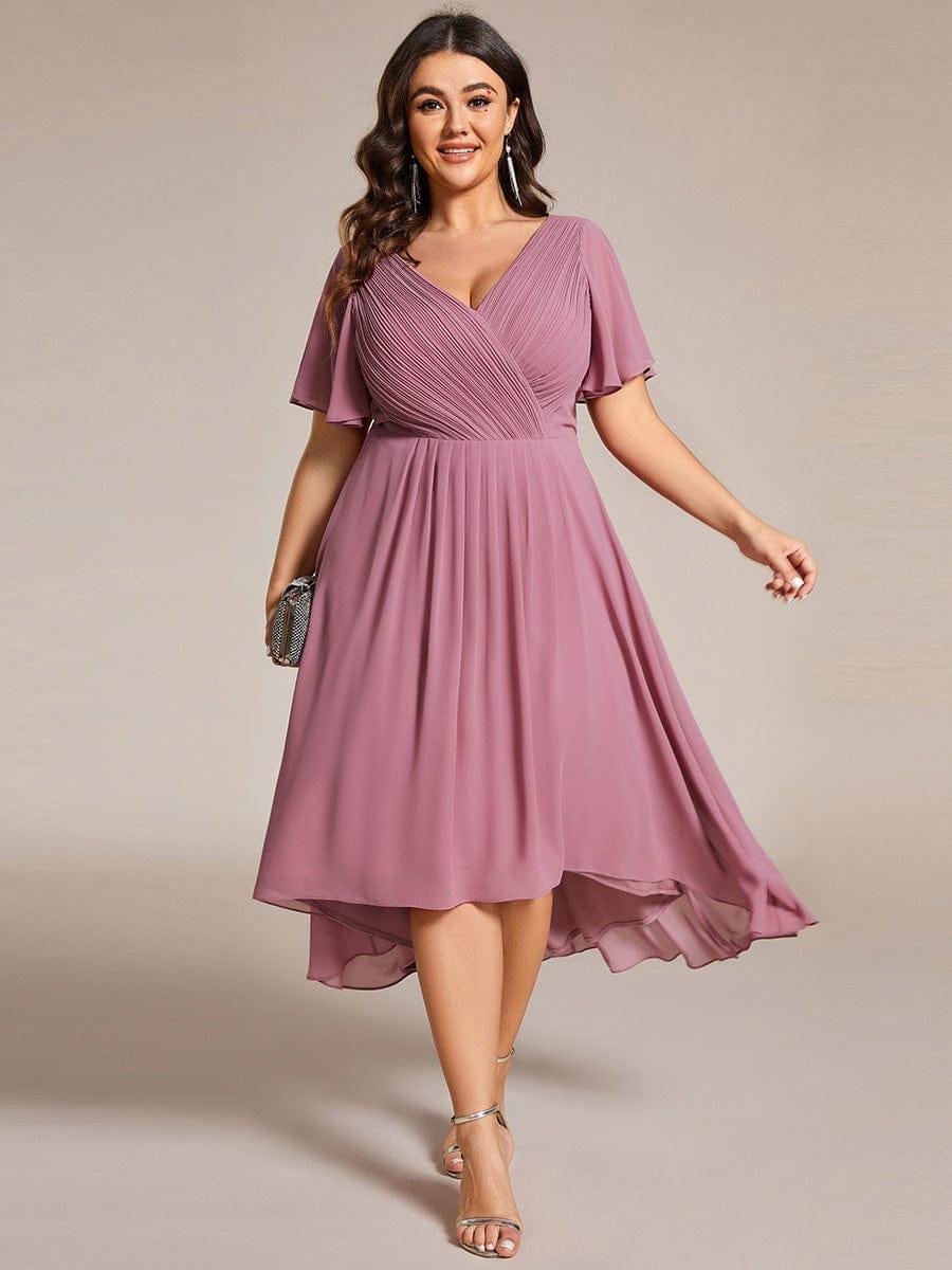 FAYE™ |Plus Size V-Neck High-Low Chiffon Wedding Guest Dress