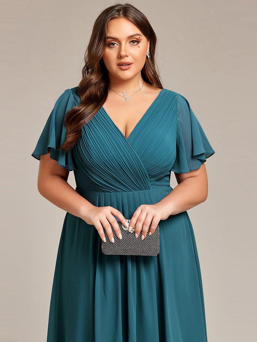 FAYE™ |Plus Size V-Neck High-Low Chiffon Wedding Guest Dress