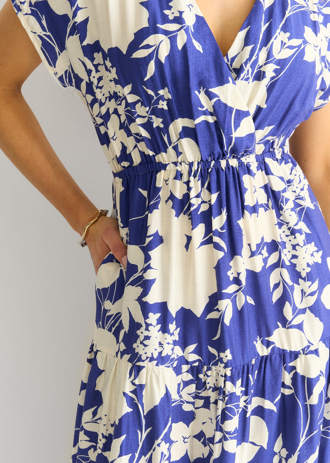 Blue Floral Elastic Waist Maxi Dress