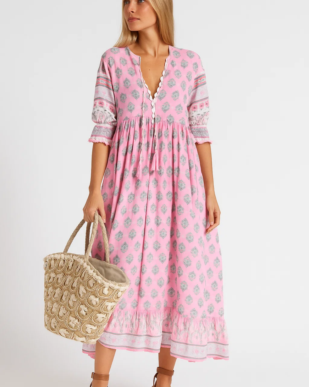 Gini™ Boho-Style V-Neck Floral Dress