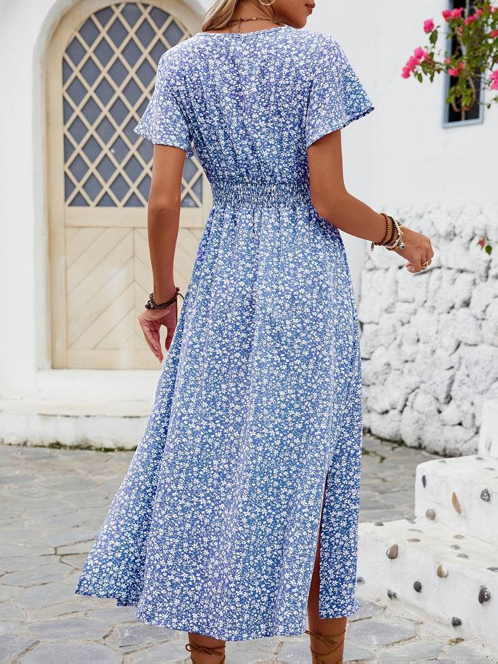Amy-Floral Print V-Neck Maxi Dress