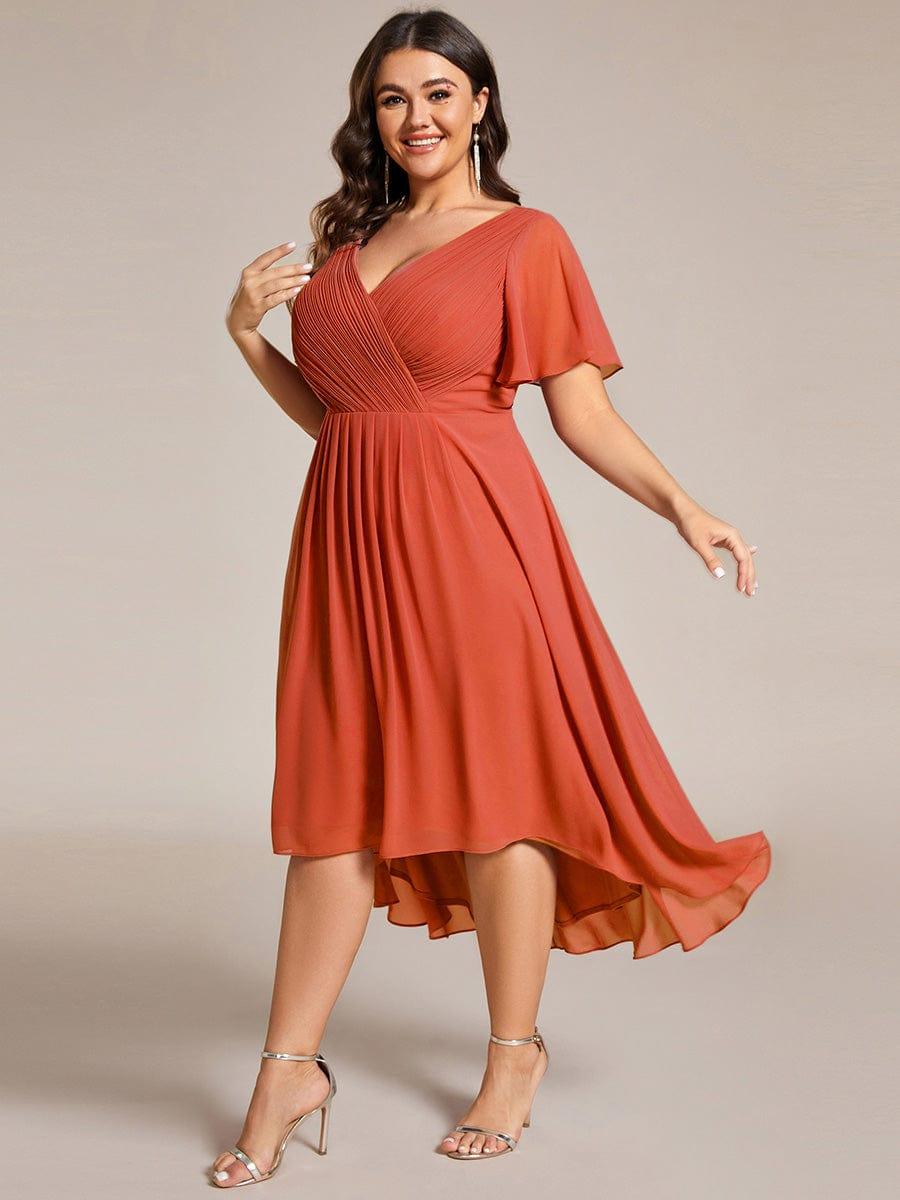 FAYE™ |Plus Size V-Neck High-Low Chiffon Wedding Guest Dress