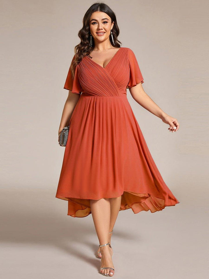 FAYE™ |Plus Size V-Neck High-Low Chiffon Wedding Guest Dress