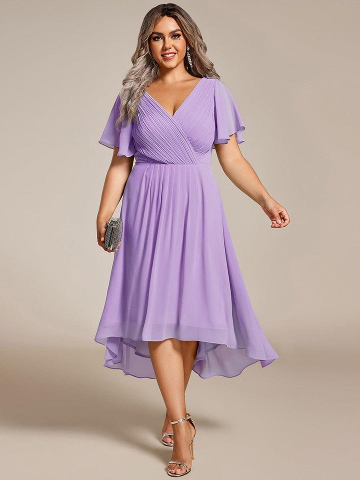 FAYE™ |Plus Size V-Neck High-Low Chiffon Wedding Guest Dress