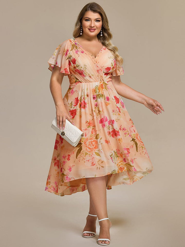 FAYE™ |Plus Size V-Neck High-Low Chiffon Wedding Guest Dress