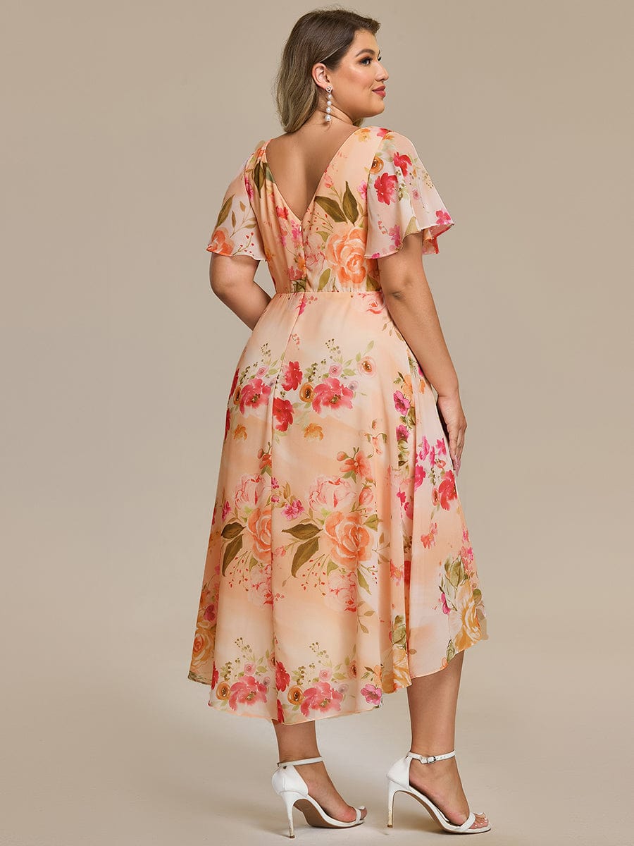 FAYE™ |Plus Size V-Neck High-Low Chiffon Wedding Guest Dress