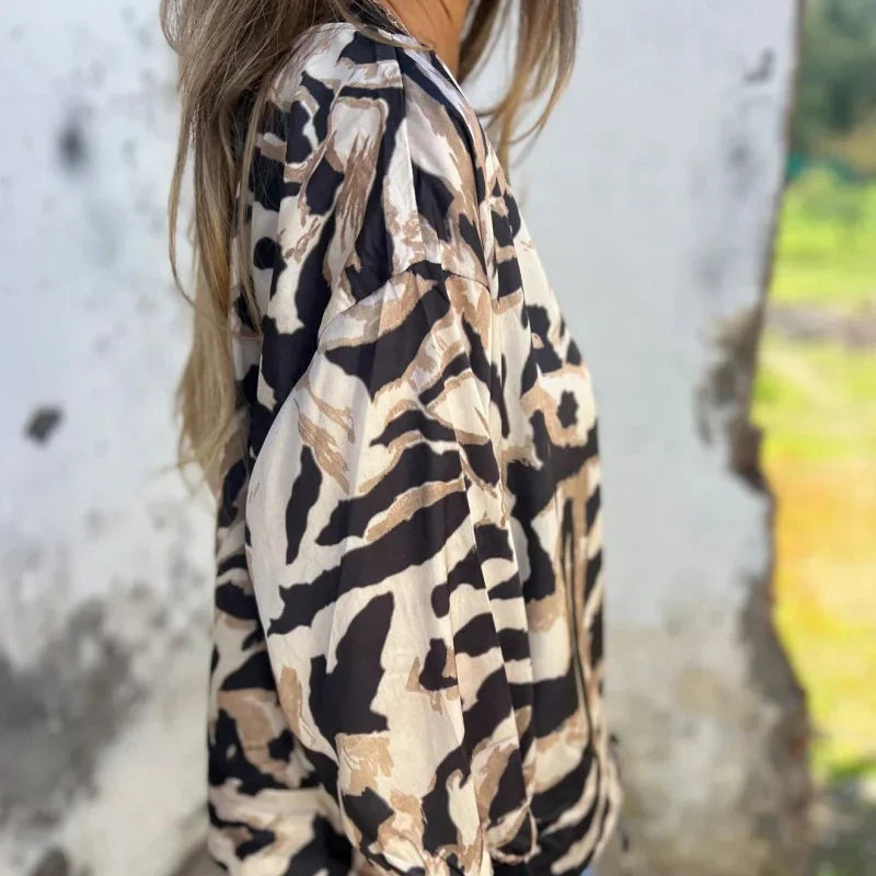 Maríssa -Maria - Zebra Print Zip-Up Bomber Jacket